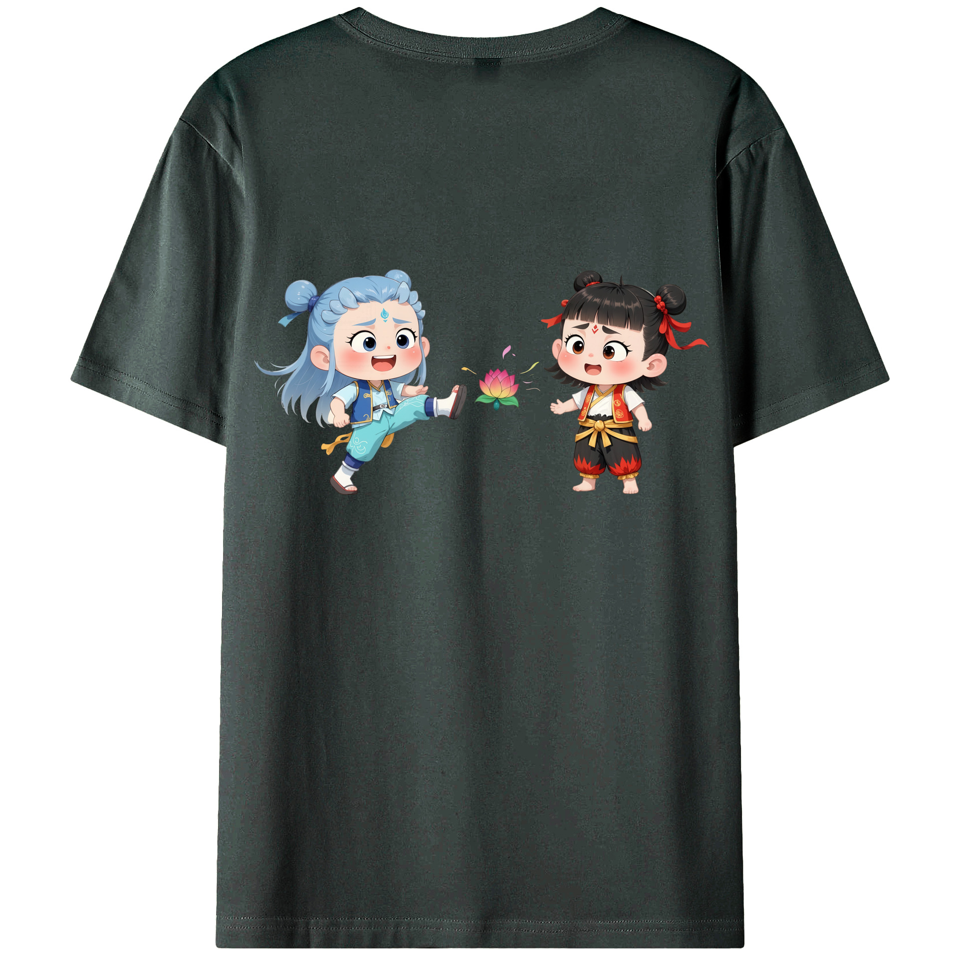 （画像用） Ne Zha 2 ナタ 魔童の大暴れ 綿100％ メンズ半袖Tシャツ（バックプリント） 通気性